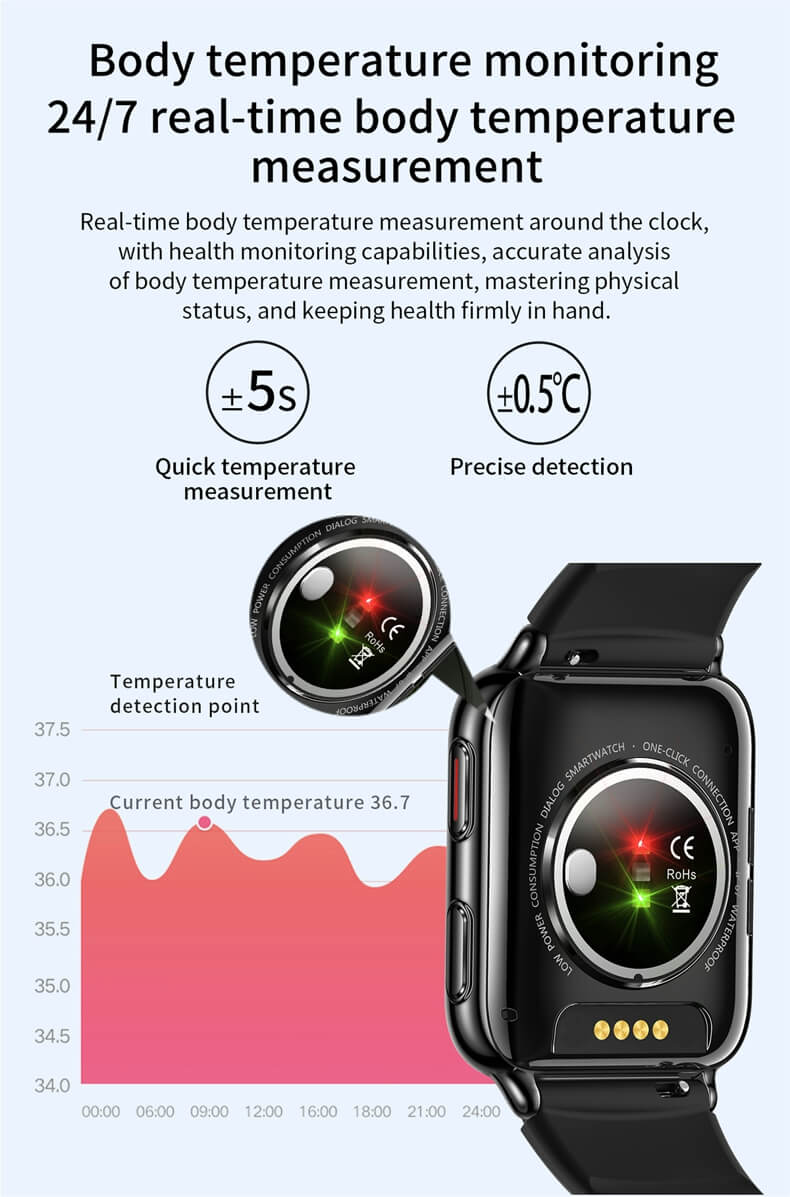 Findtime Smart Watch Monitor Körpertemperatur Herzfrequenz Blutdruck Blutsauerstoff