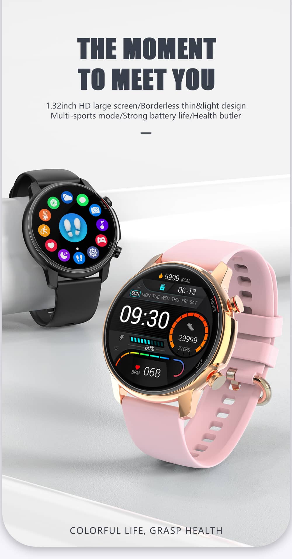 Findtime Smart Watch Presión arterial Ritmo cardíaco Monitoreo Podómetro 5ATM Impermeable