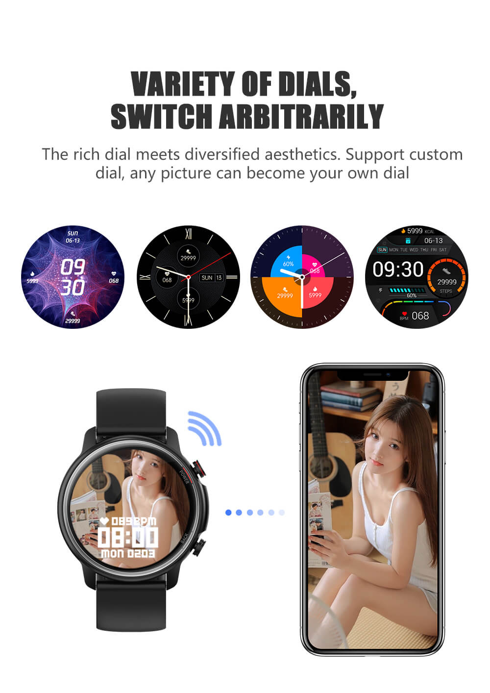 Findtime Smartwatch, Blutdruck- und Herzfrequenzüberwachung, Schrittzähler, 5 ATM, wasserdicht