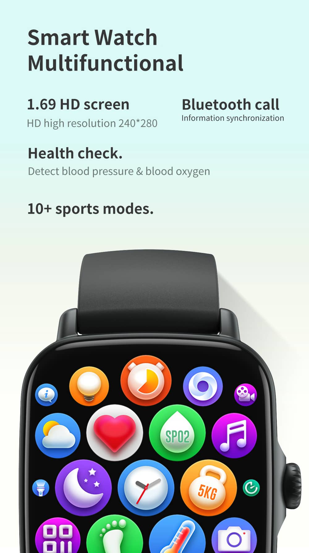 Findtime Smart Watch with Blood Pressure Heart Rate SpO2 Monitoring Bluetooth Call