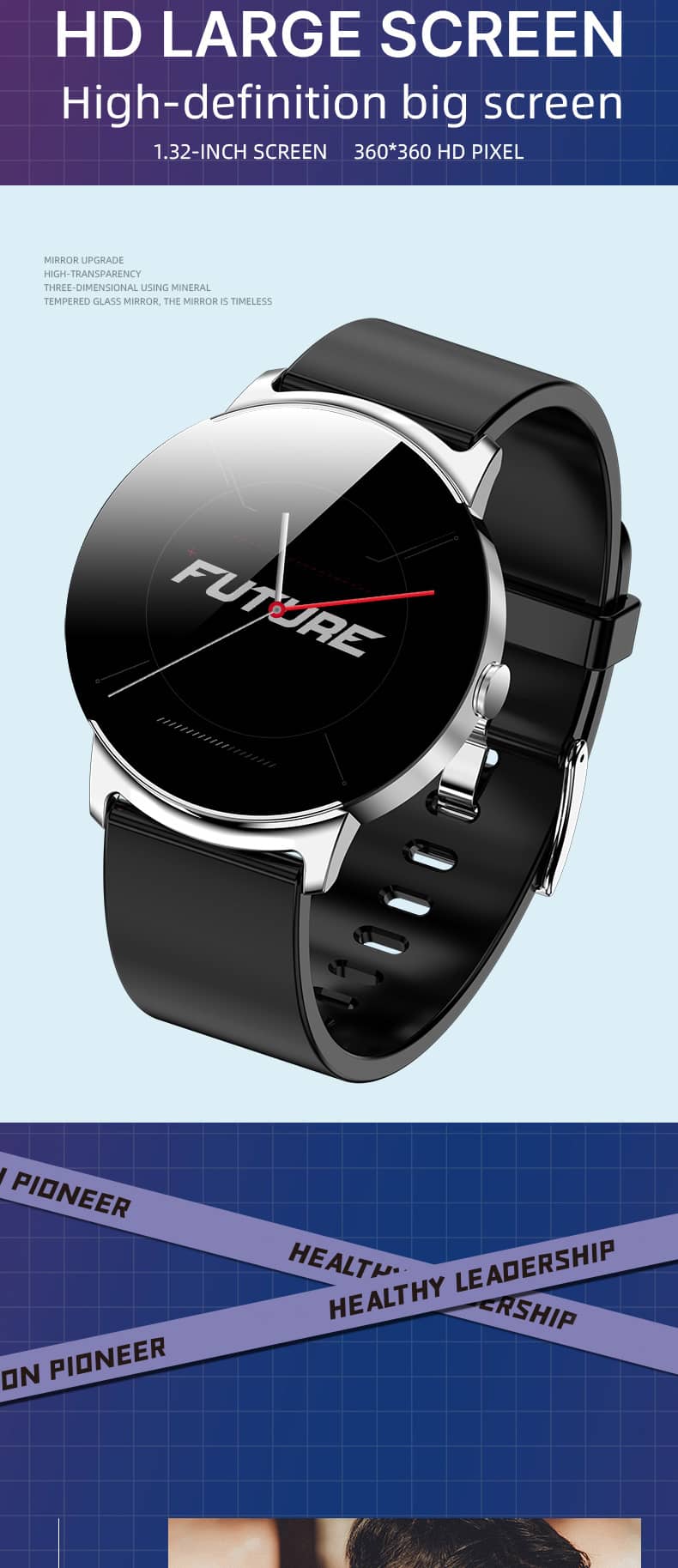Findtime Smartwatch mit Blutdruckmessgerät, Herzfrequenz, SpO2, Körpertemperatur und Blutzucker