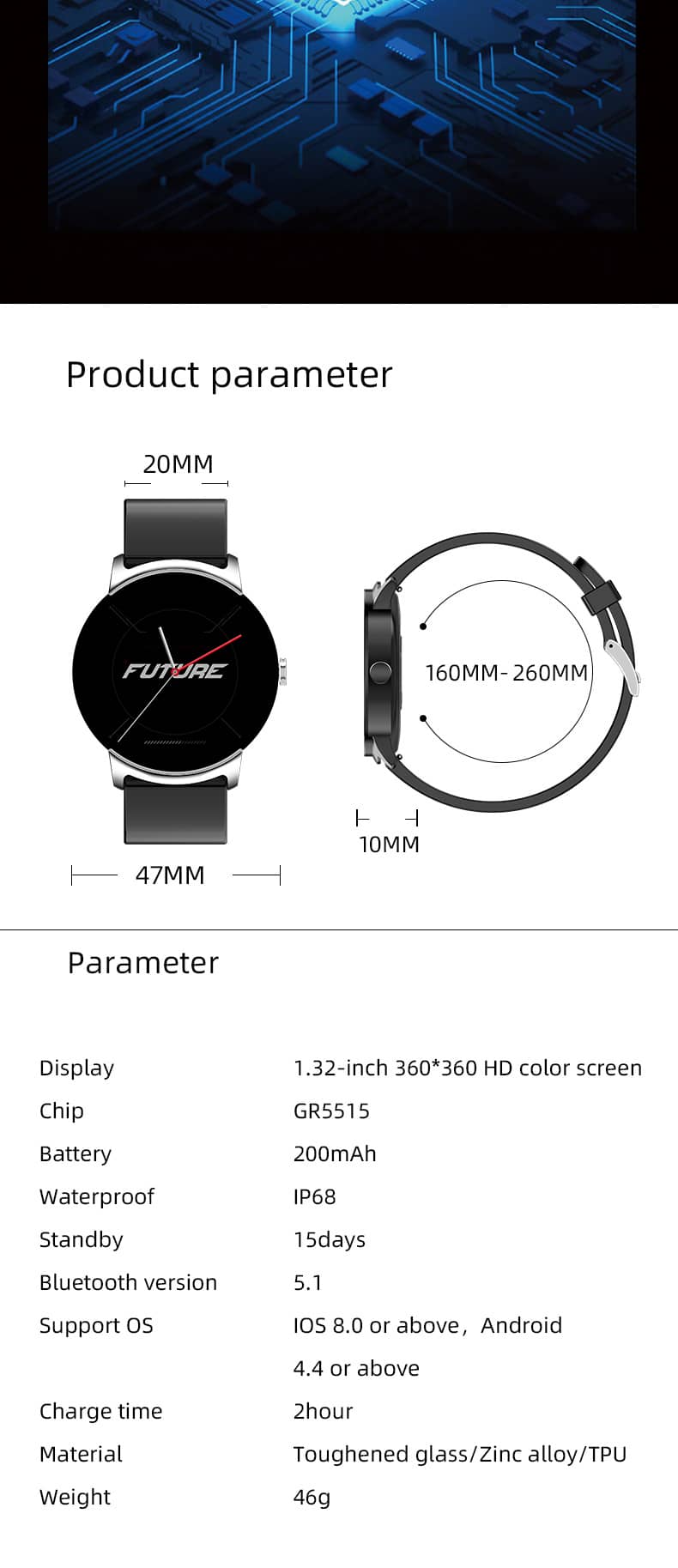 Reloj inteligente Findtime con monitor de presión arterial Frecuencia cardíaca SpO2 Temperatura corporal Azúcar en sangre