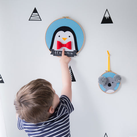 Penguin embroidered wall hanging