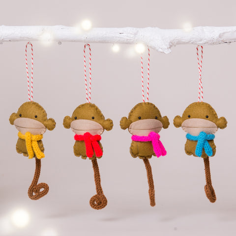 Handmade monkey Christmas decoration by Miss Shelly Designs
