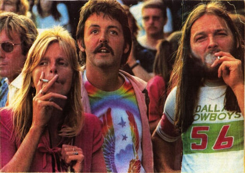 Paul, Linda and Dave Gilmour at Knebworth 1976