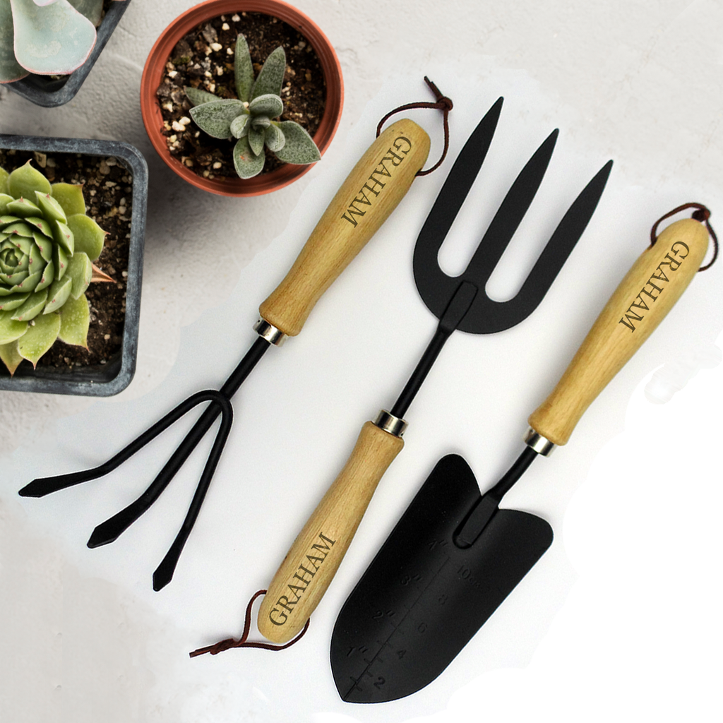 Personalised Garden Tool Set Wooden Handled Draper 3 Three Piece