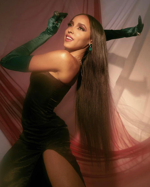 Tinashe in custom LNH Draped Black Gown