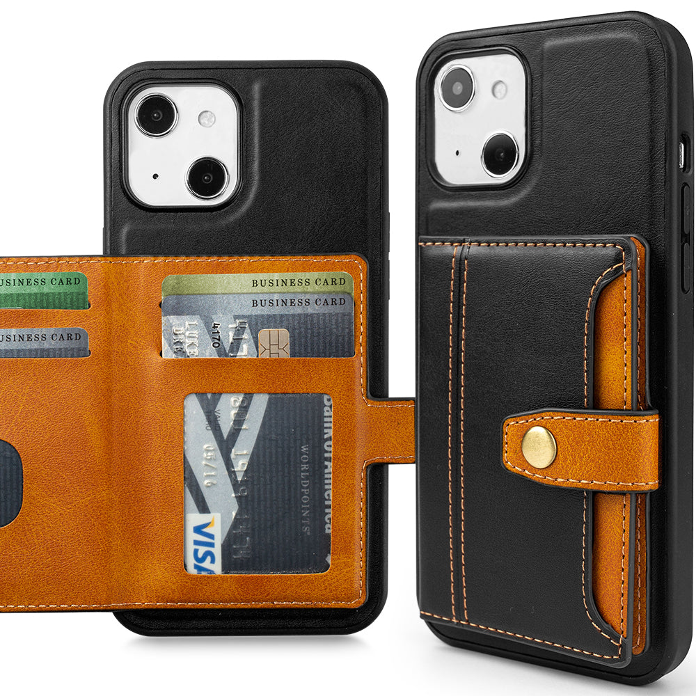 Luxury Vertical Magnetic Button Card ID Holder PU Leather Phone Wallet –  CellularOutfitter