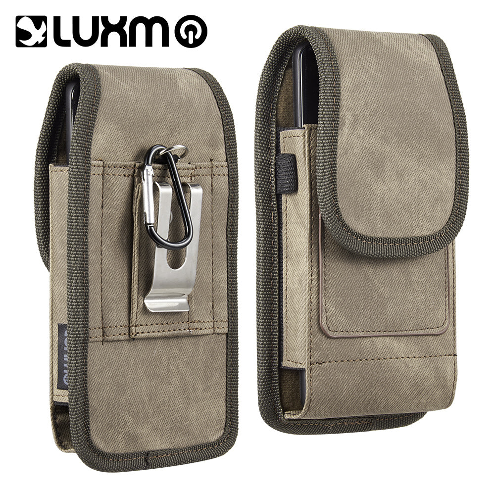 Luxmo 36 Special Fabric Galaxy Note I717 57 Universal Vertical Pouch with Dual Credit Card Slots Light Brown Denim Fabric