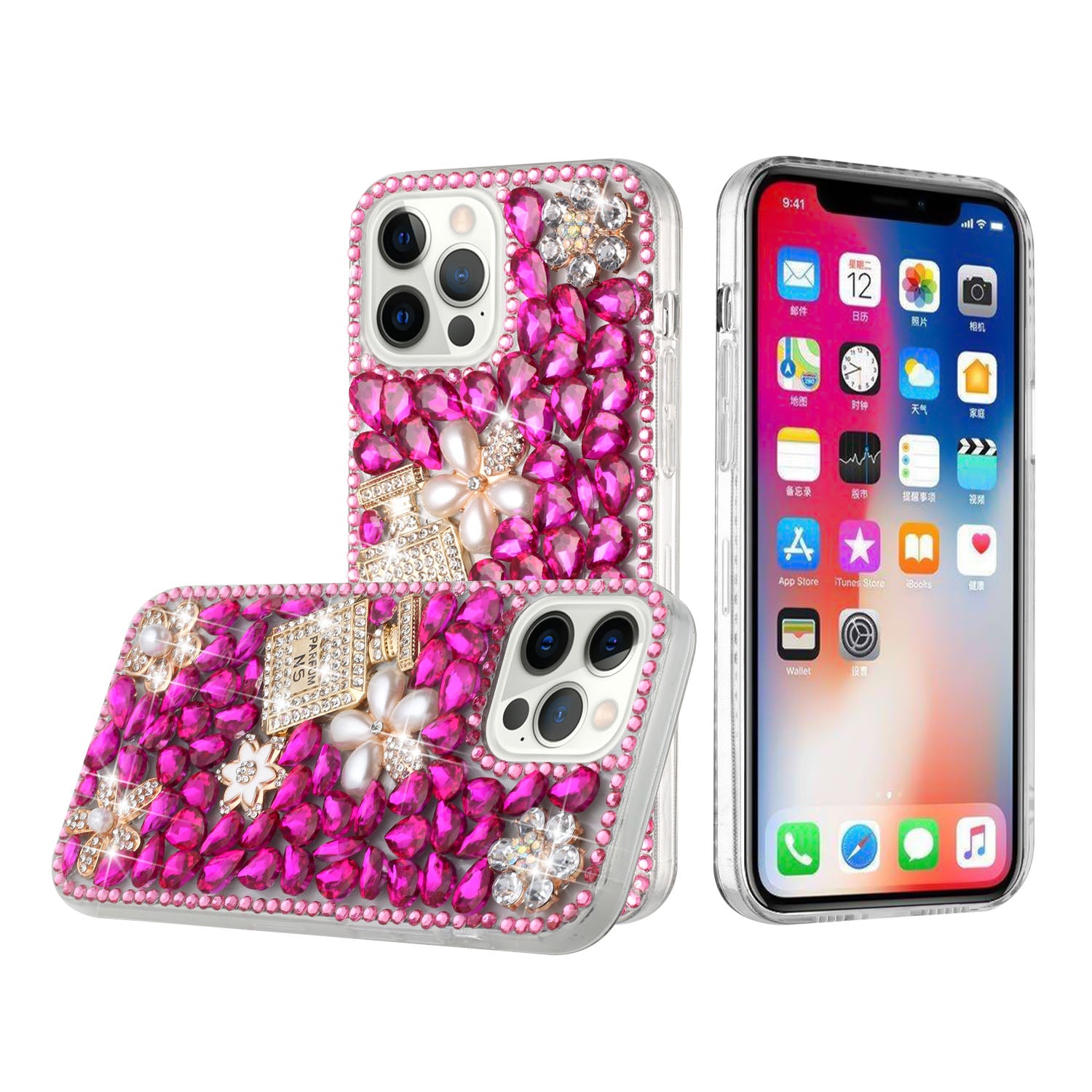 Compatible with Apple iPhone 14 6.1 inch Heart Studded Diamond