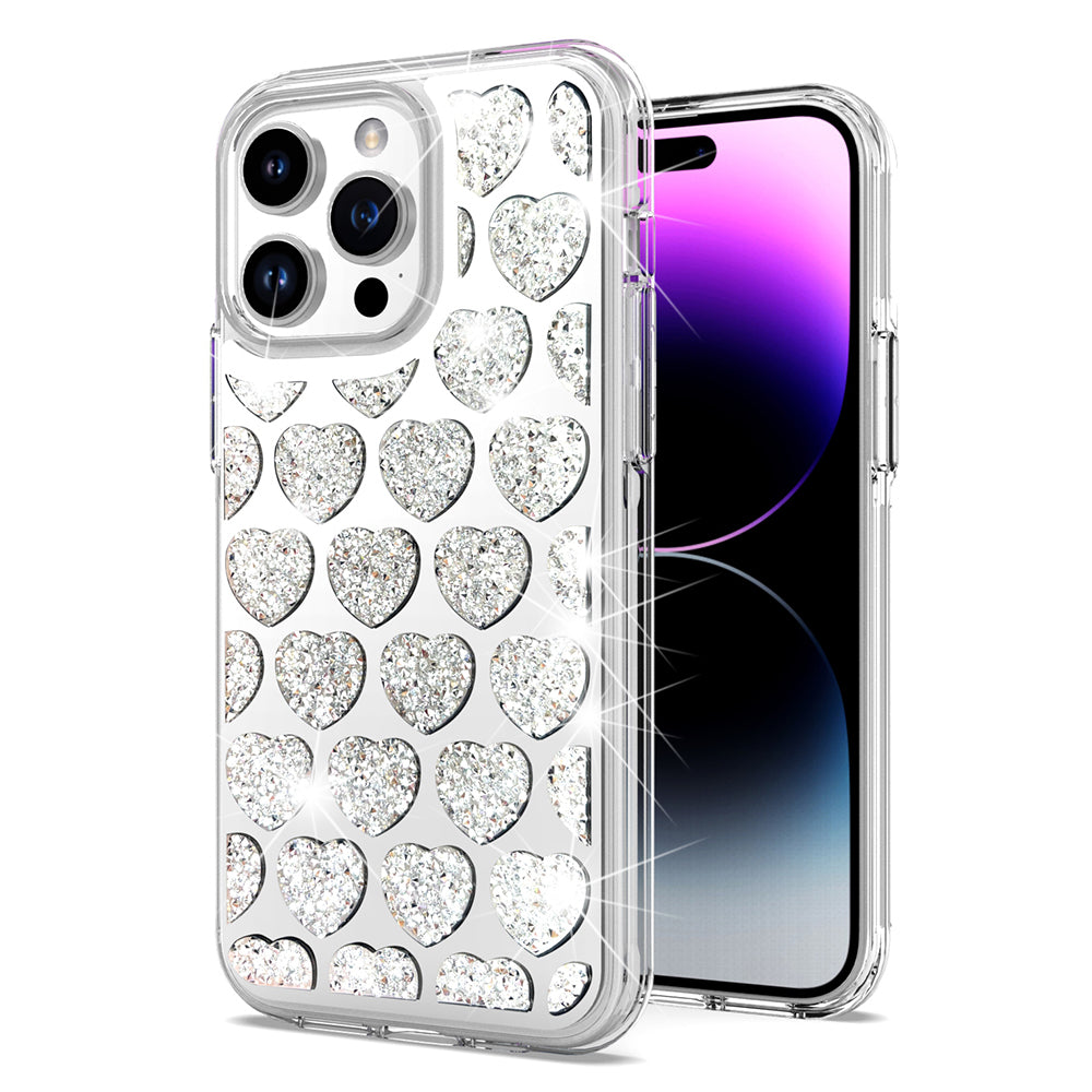 Compatible with Apple iPhone 14 Pro Max 6.7 inch Heart Studded