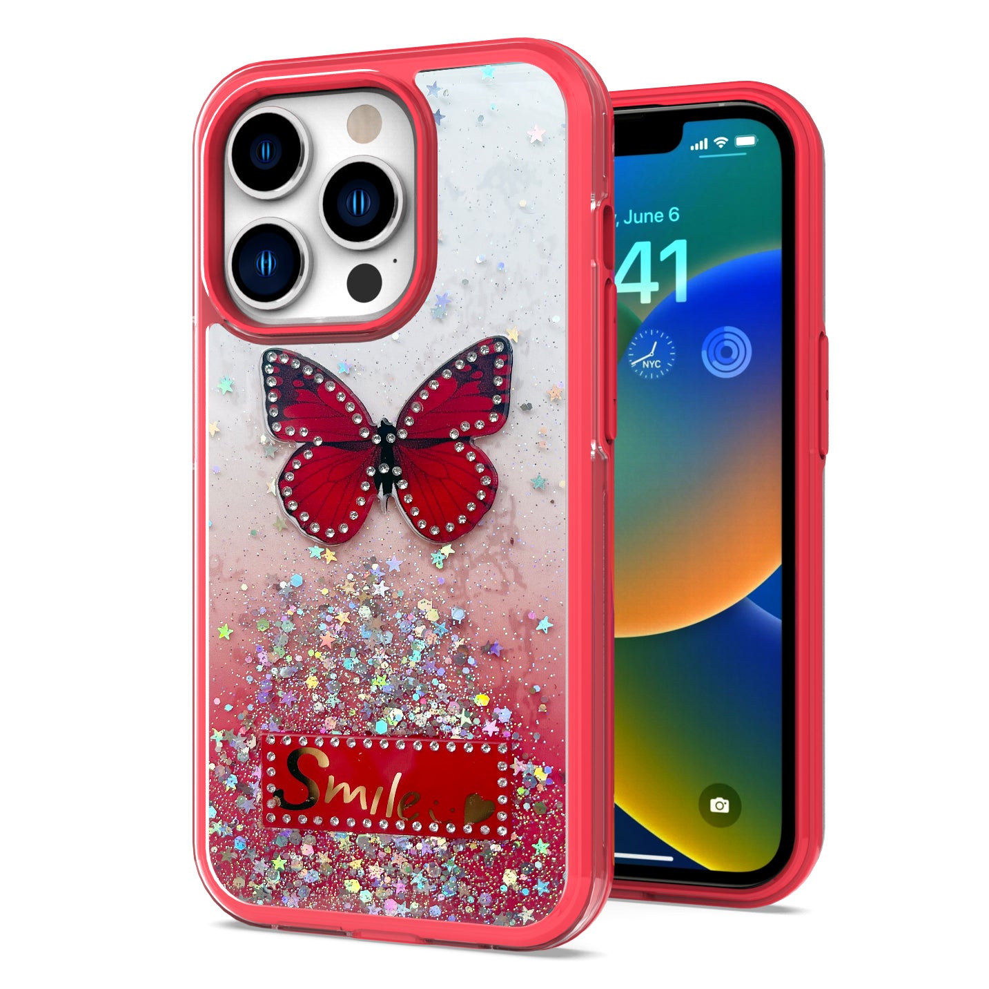 Compatible with Apple iPhone 14 Pro 6.1 inch Heart Studded Diamond