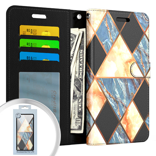 Fits Motorola Moto Play 2021 Geometric Marble Design Faux Leather – CellularOutfitter