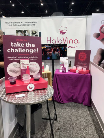 A set up HaloVino wine tumbler booth at The Inventor's Corner.