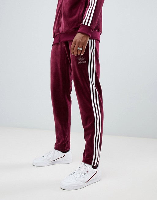 adidas velour track pants maroon