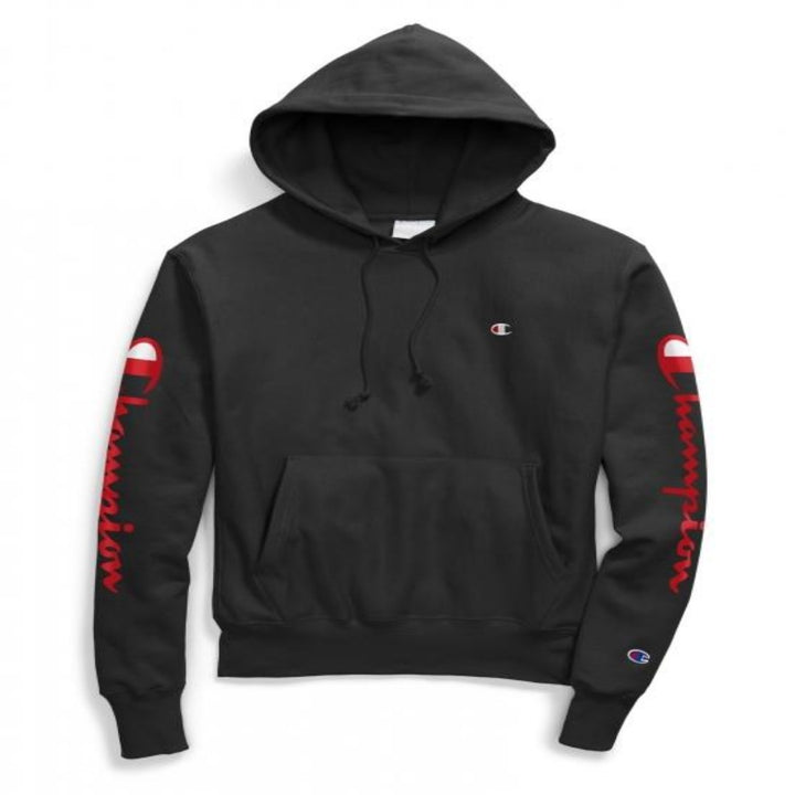 black and red champion hoodie