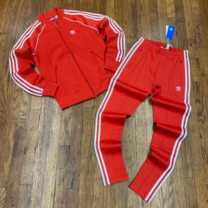 red and white adidas sweat suit