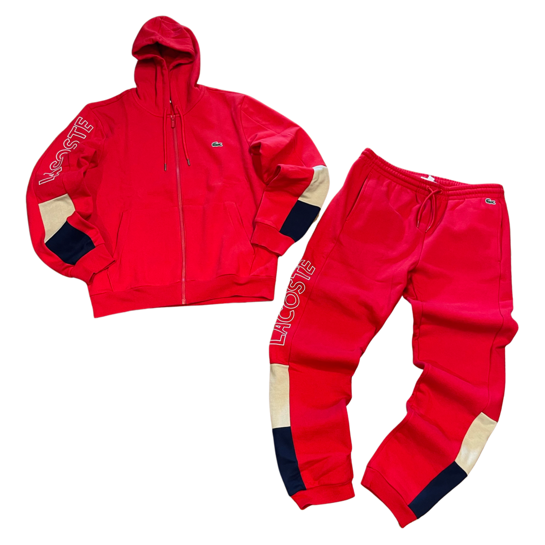 red lacoste sweatsuit