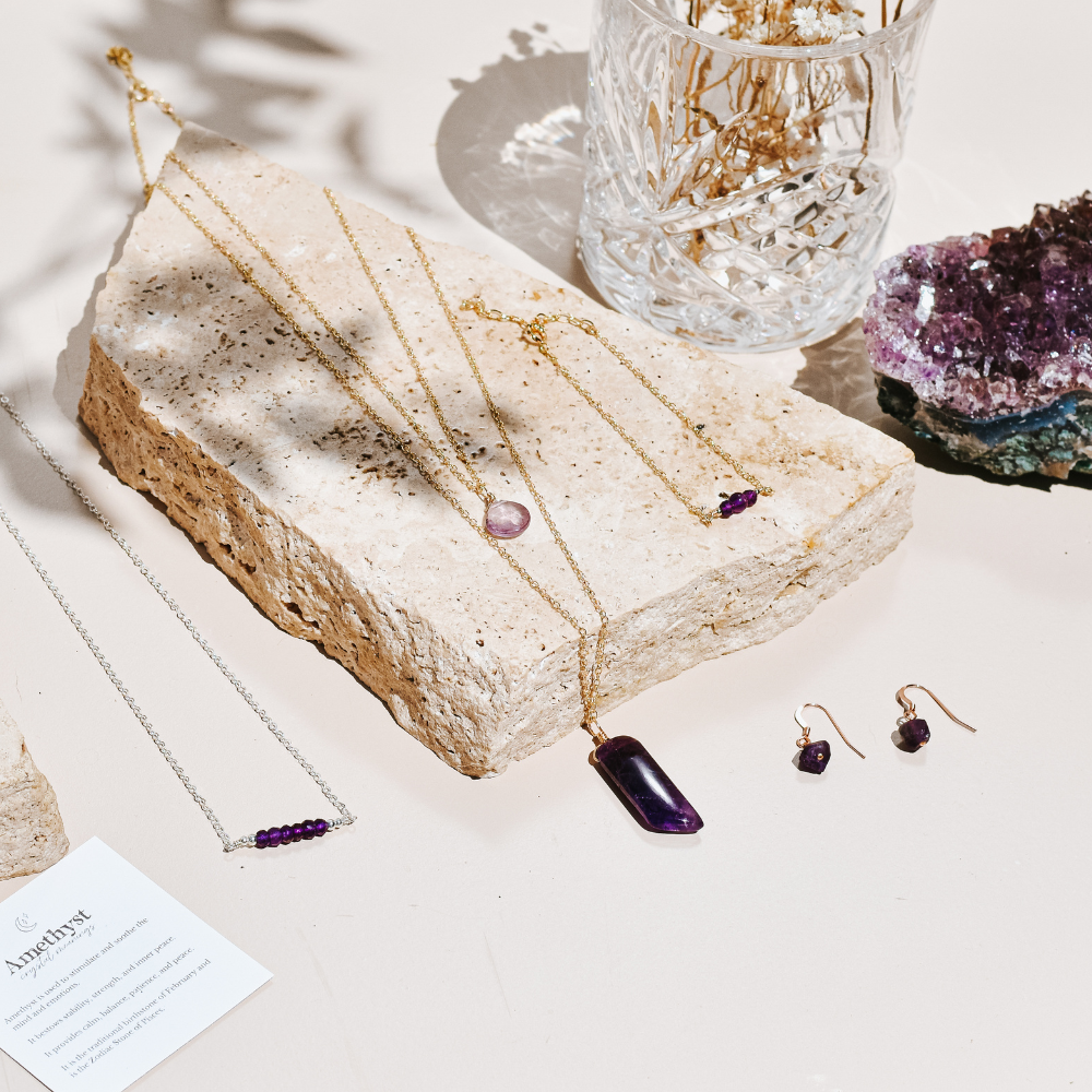 Amethyst crystal jewellery - Crystals for February Birthdays