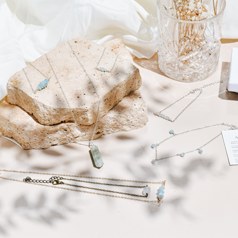 Aquamarine crystal jewellery - Crystals for February Birthdays