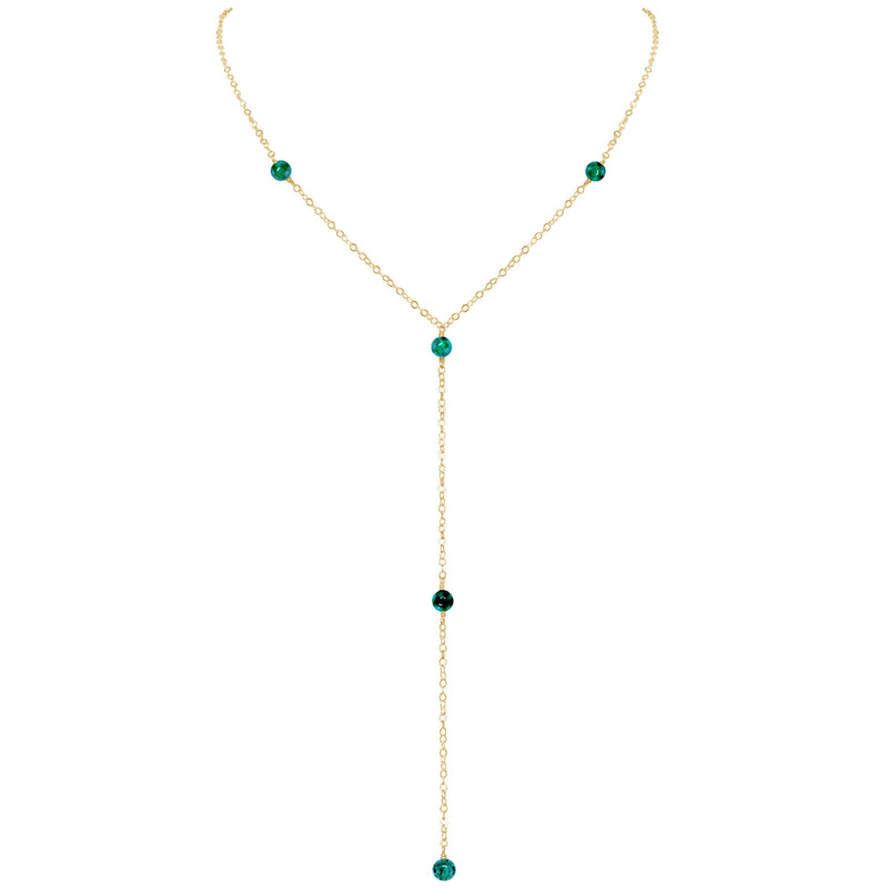 Dainty Y Necklace - Emerald - 14K Gold Fill - Luna Tide Handmade Jewellery