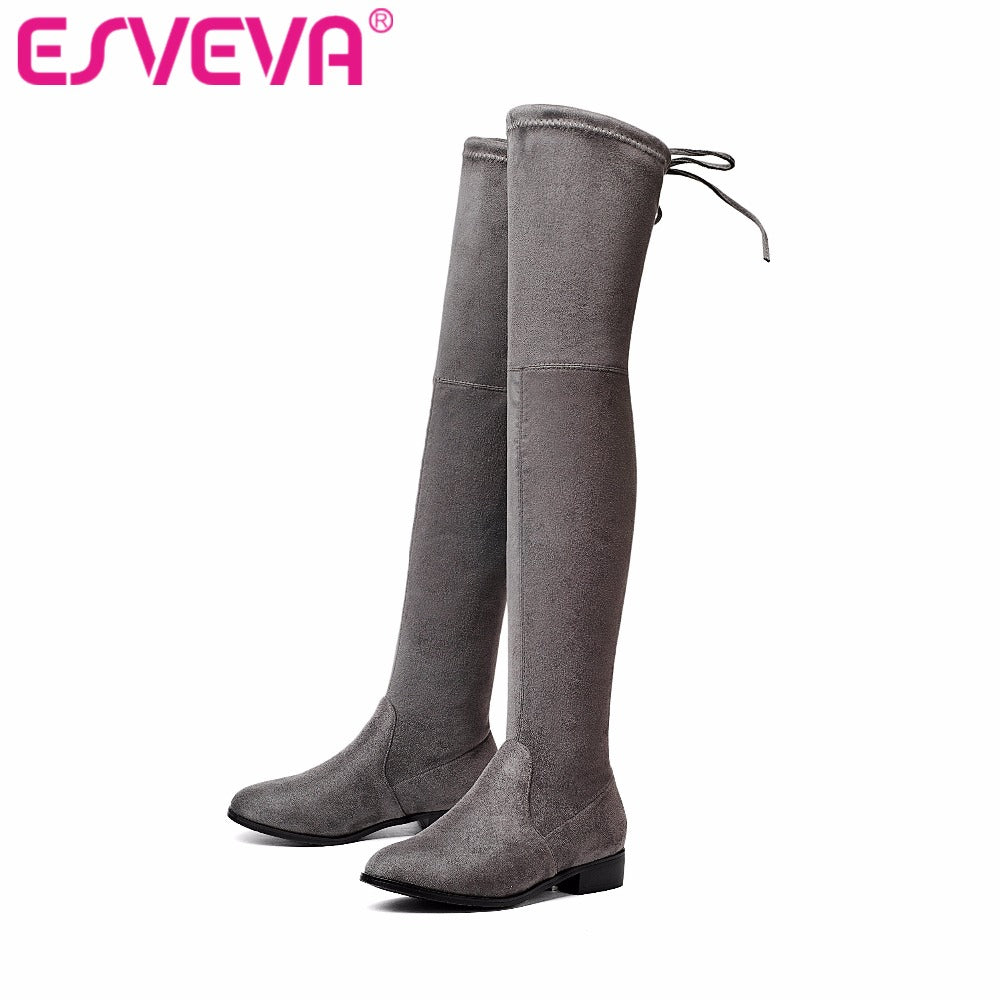 Knee Boots Square Med Heel Lace Up 