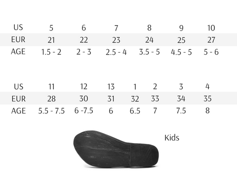 Kids sizing chart