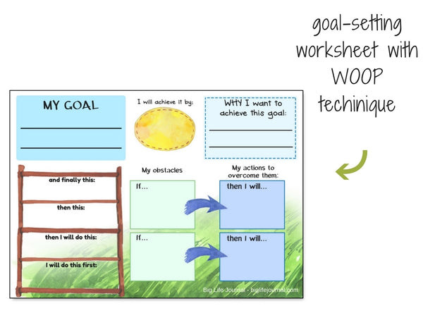 Goal-setting printable worksheet for children (WOOP technique)