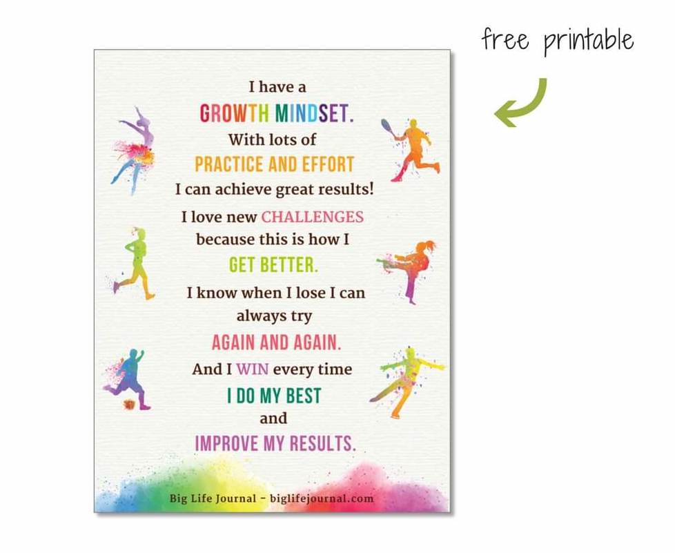 Free printable poster for children in sports (growth mindset). 