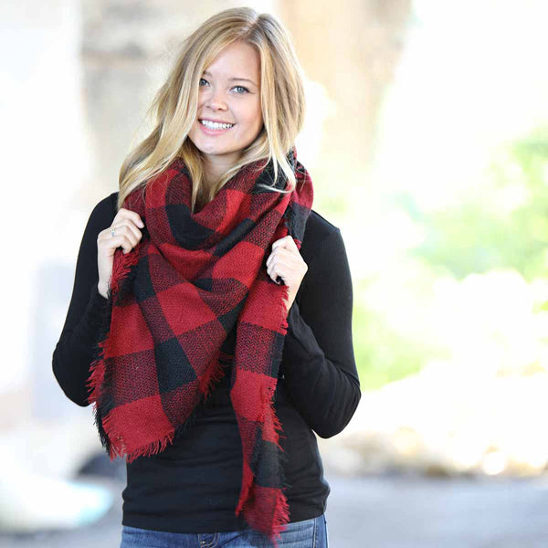 Blanket Scarf Collection - Red/Black Buffalo Check