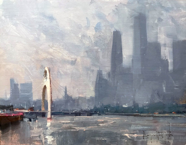 Bryan Mark Taylor. Guangzhou Skyline (2017) Oil on panel. 11 x 14 in.