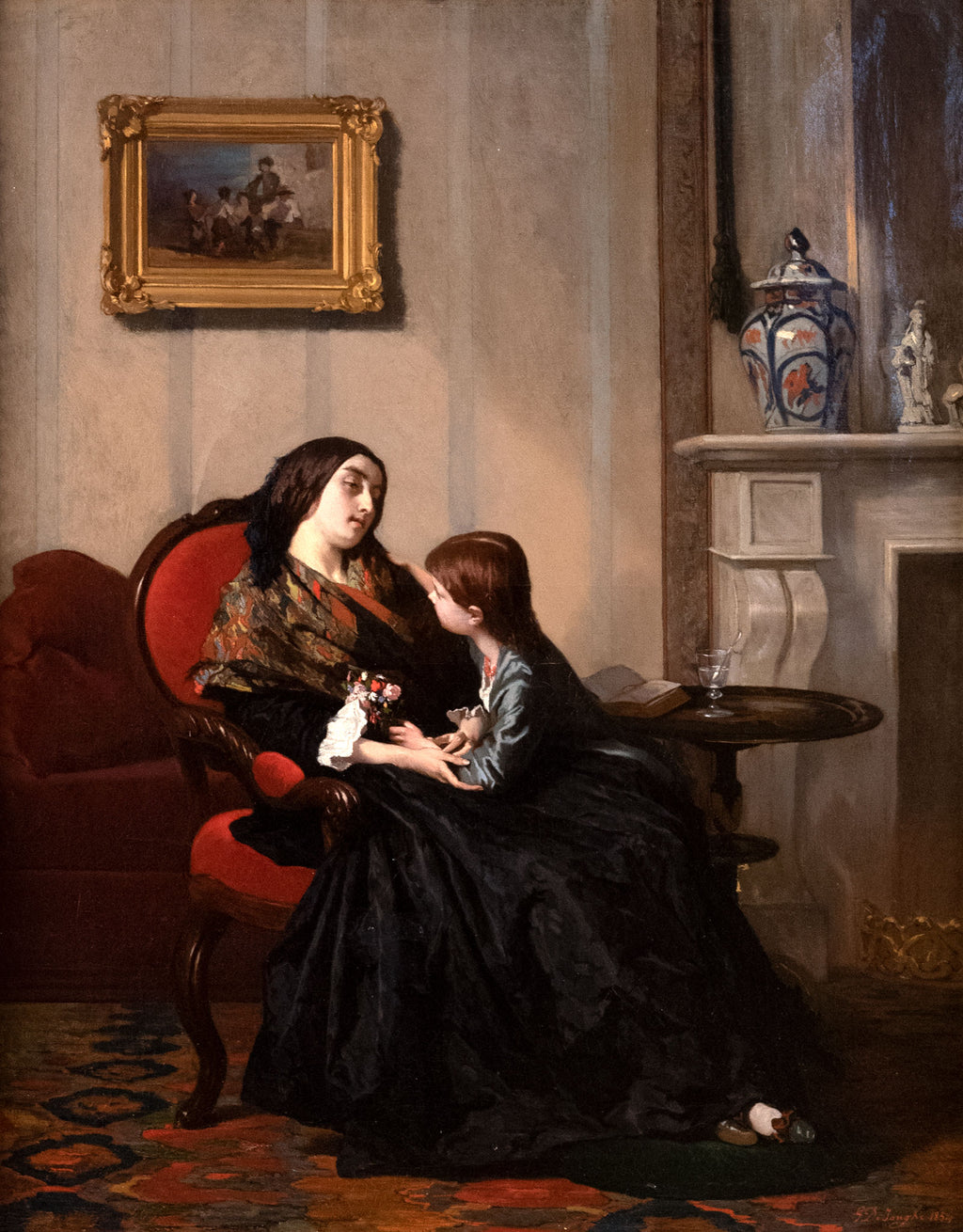 Вдова художника. Бельгийский живописец Gustave Leonard de Jonghe (1829-1893). Gustave de Jonghe ( 1829 - 1893).. Gustave de Jonghe (Belgian, 1829-1893)..