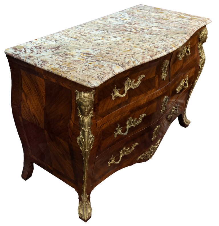 French Louis Xv Style Commode With Figural Ormolu Mounts And