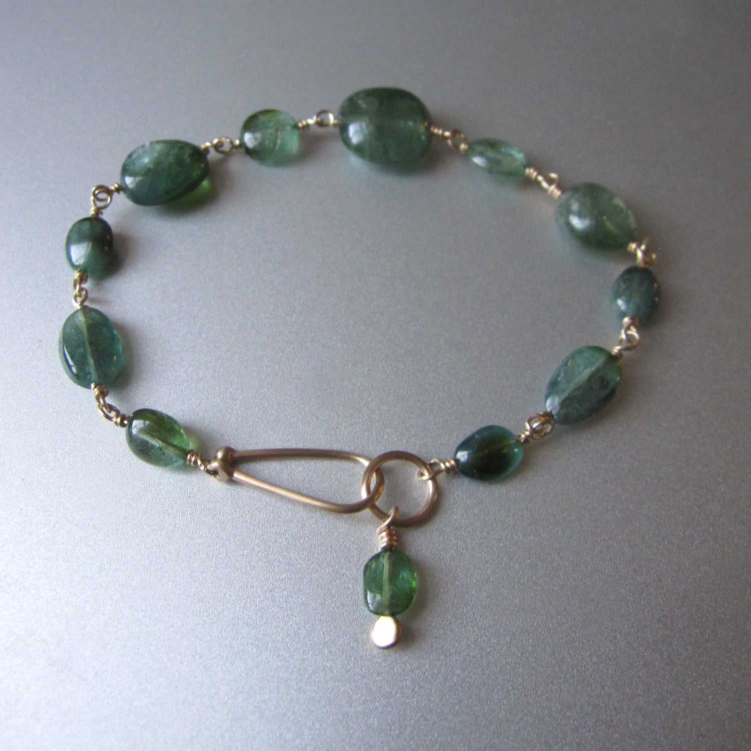 Indicolite Blue Green Tourmaline Solid 14k Gold Bracelet - Jenco Studio