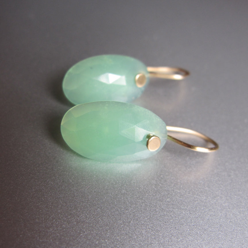 Rose Cut Chrysoprase Oval Drops Solid 14k Gold Earrings - Jenco Studio