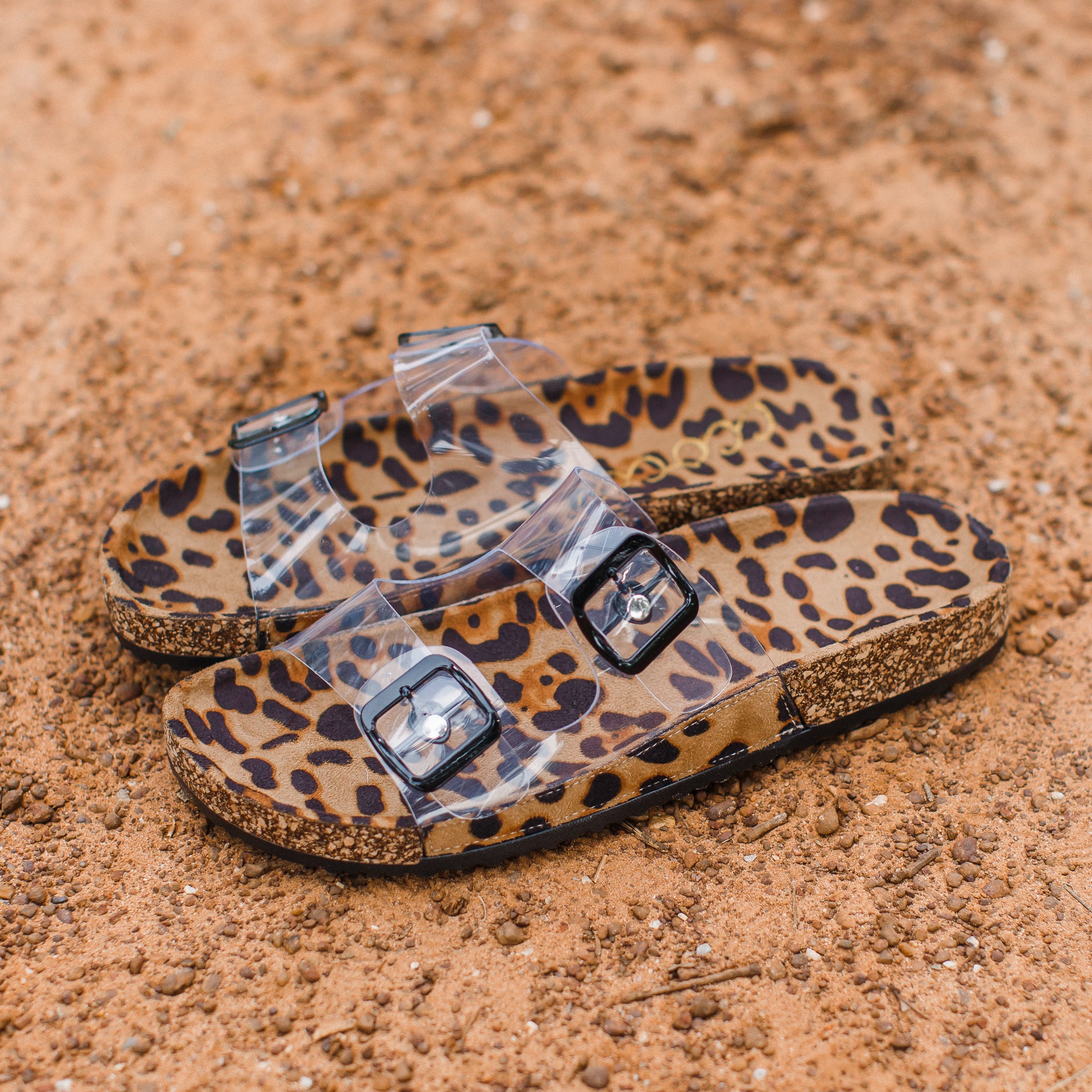 clear and leopard sandals