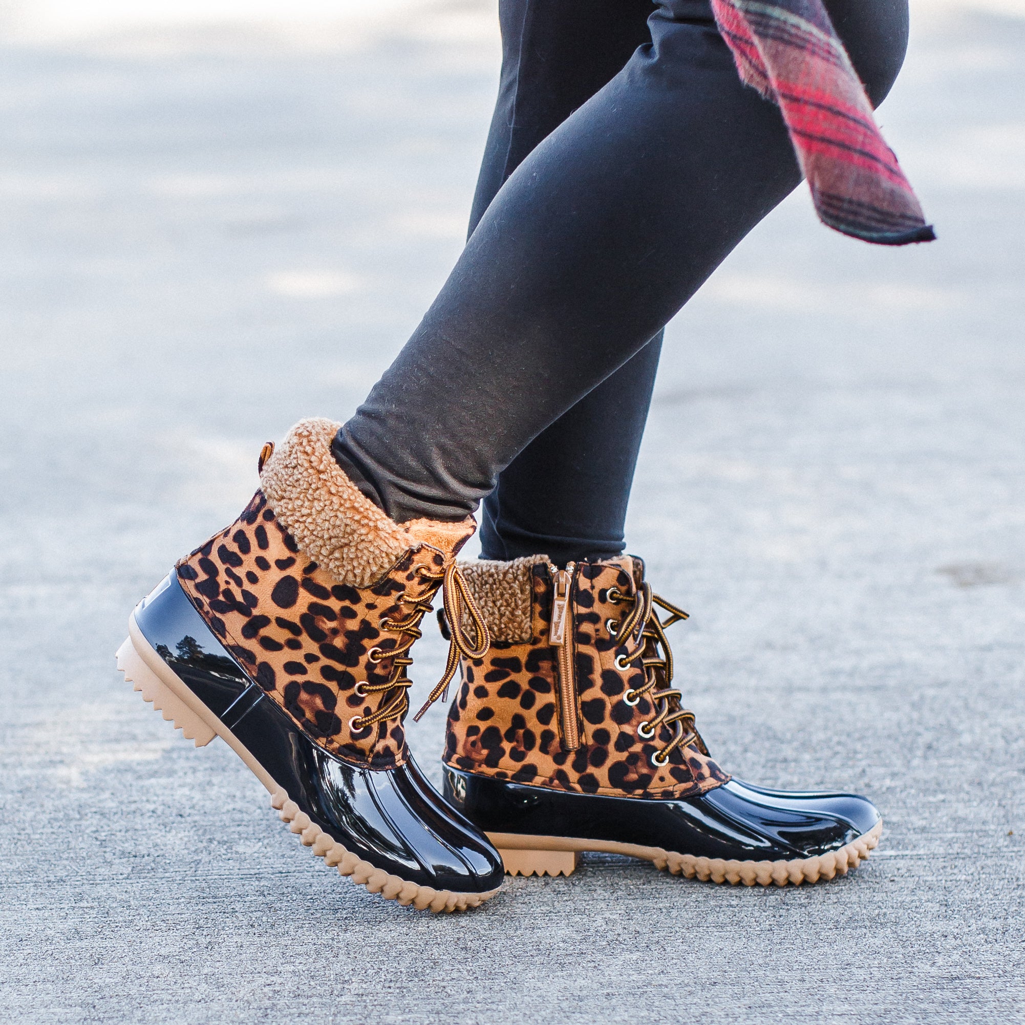 leopard duck boots