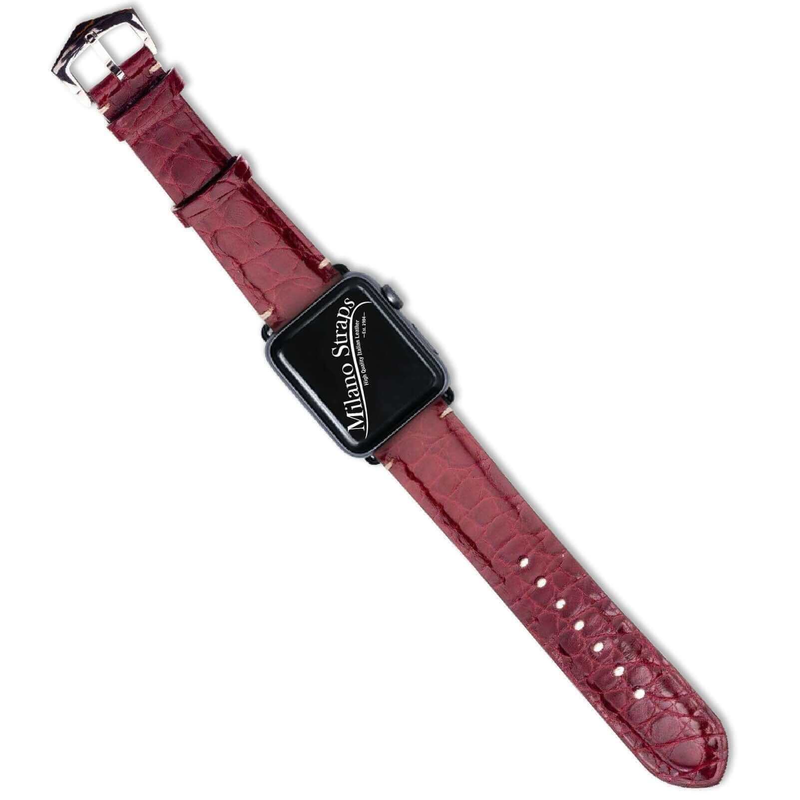 Apple Watch with Burgundy Millennium Alligator Minimal Stitches Watch Band