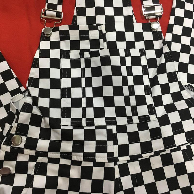 black and white check dungarees