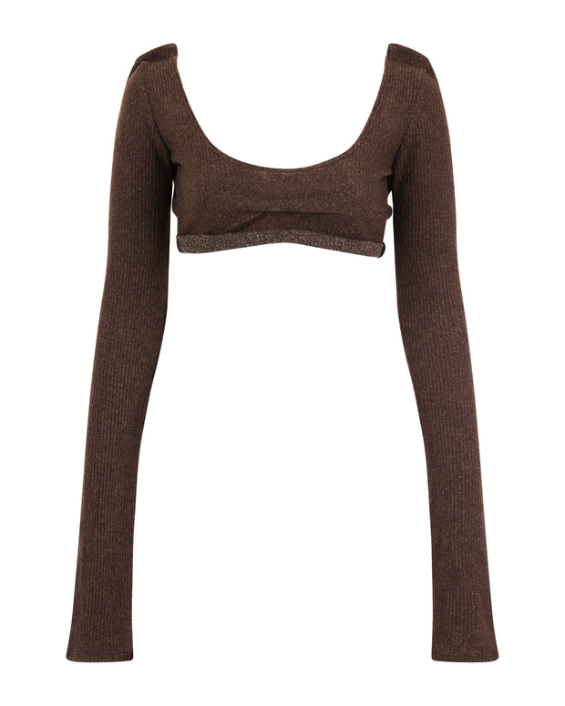 FUZZY RIB TACKED SCOOP NECK // COFFEE BEAN