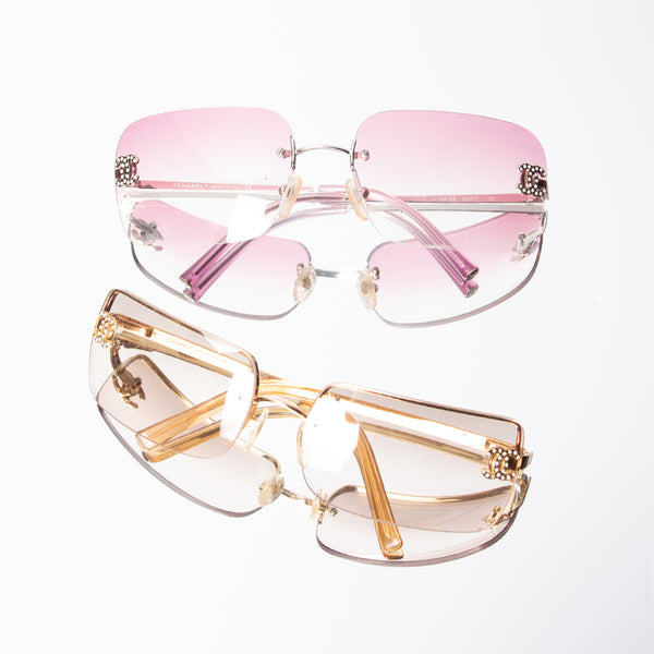 designer vintage sunglasses frames frameless Chanel blue grey silver   ShopLook in 2023  Sunglasses vintage Stylish glasses Fashion eye glasses