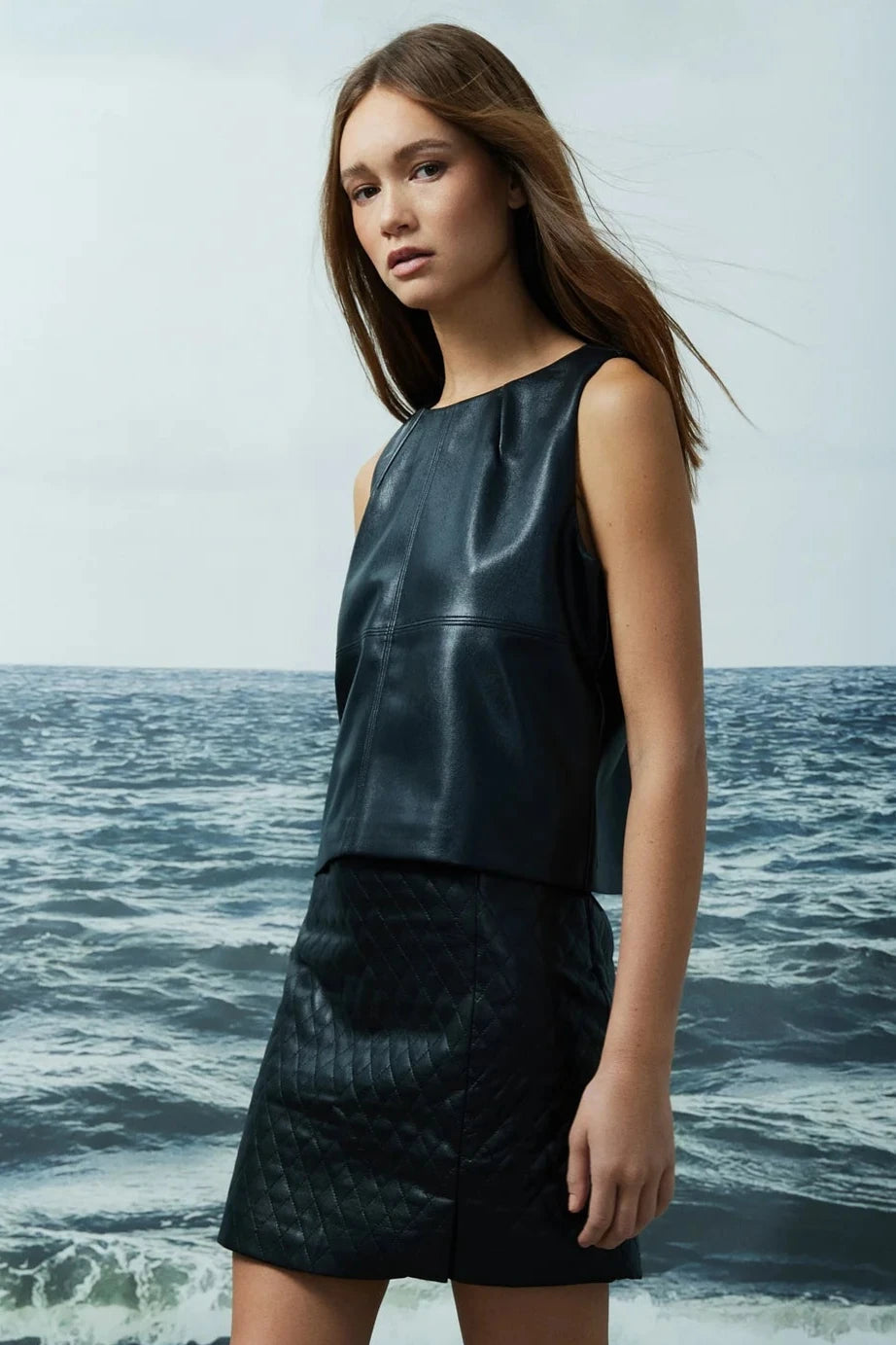 Black Mirena Faux Leather Top