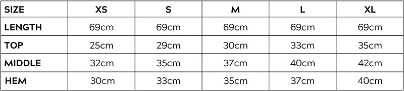 Short Slip on skirt measurement