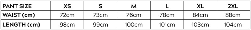 Pocket Pants Size Chart