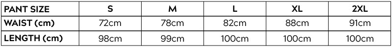 Riding Pants Size Chart