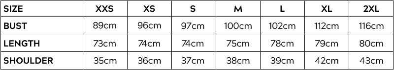 Asymmetric Tunic Size Measurements