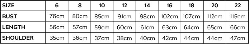 Women's Basic T-Shirt Size Chart Measurement