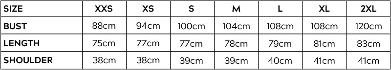 Women's Travel T-Shirt Size Chart