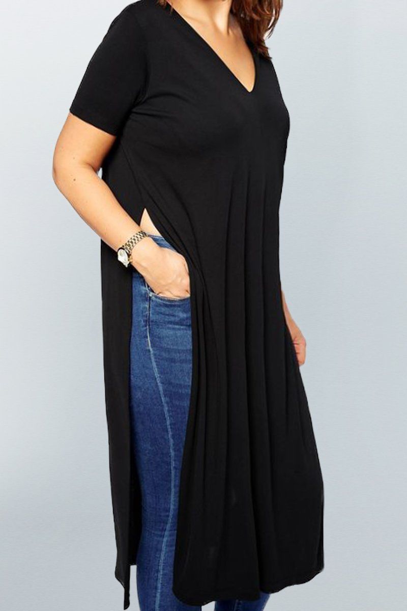 Long Tunic with Side Splits | Women's Tops, Blouses, T-Shirts - ROSARINI