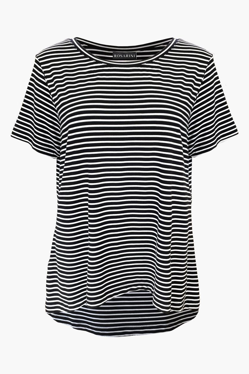 Black & Grey Stripe High Low T-Shirt| Women's Tops, Blouses, T 